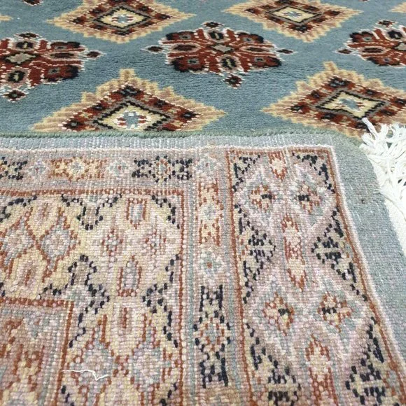 Handmade 5x3 Pak Blue Brown Jaldar Bedroom Floor Area Rug, 100% Wool Cotton Base